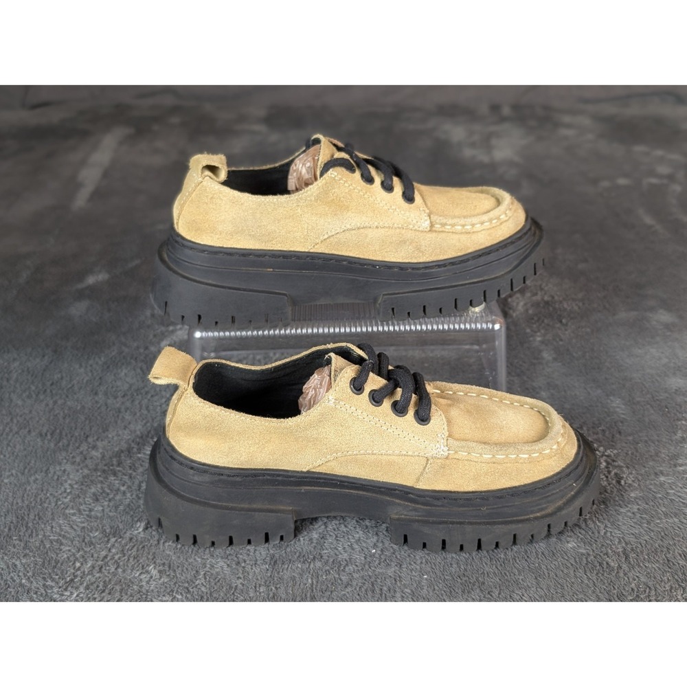 Zara Kids Beige Suede‎ Chunky Loafers Lug Sole Lace Up Moccasins Size EU 32 US 1 - Picture 4 of 6